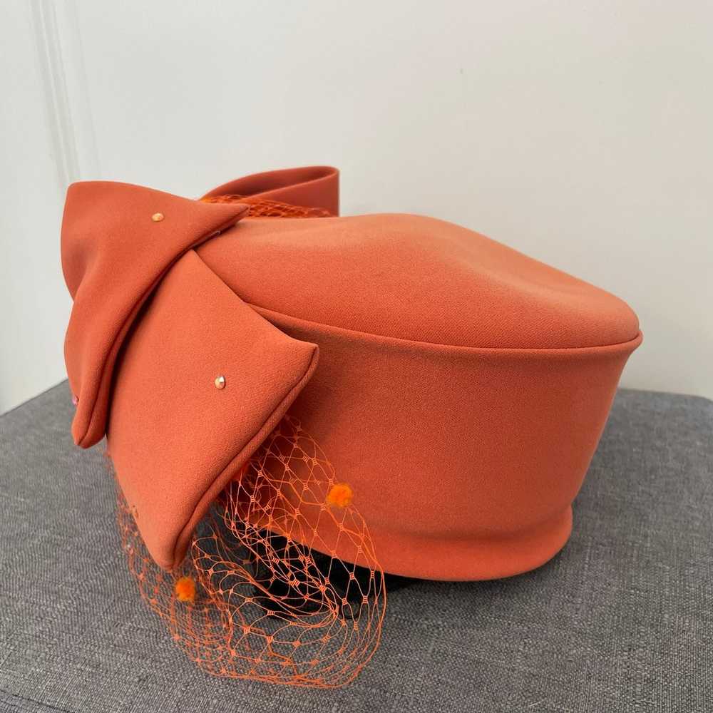 VERUCCI Vintage 1950s Wool Pillbox Hat Tangerine … - image 4