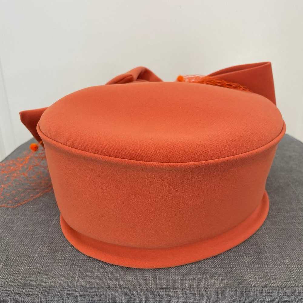 VERUCCI Vintage 1950s Wool Pillbox Hat Tangerine … - image 5
