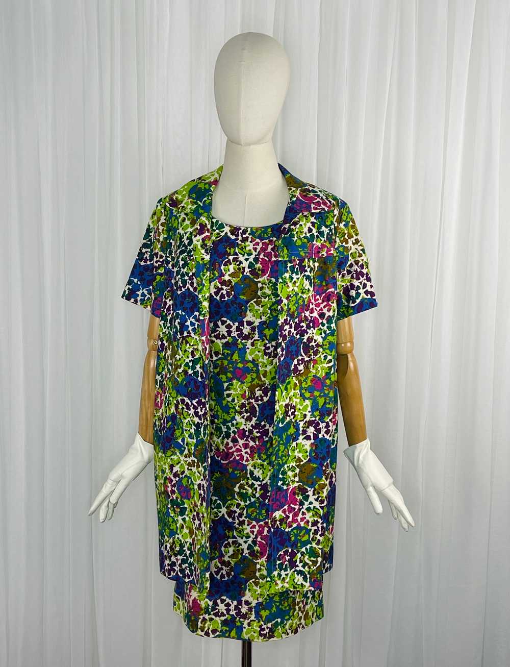 1960s abstract floral linen two piece ensemble by… - image 3