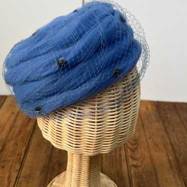 Vintage periwinkle blue net pillbox hat 1950’s - image 1