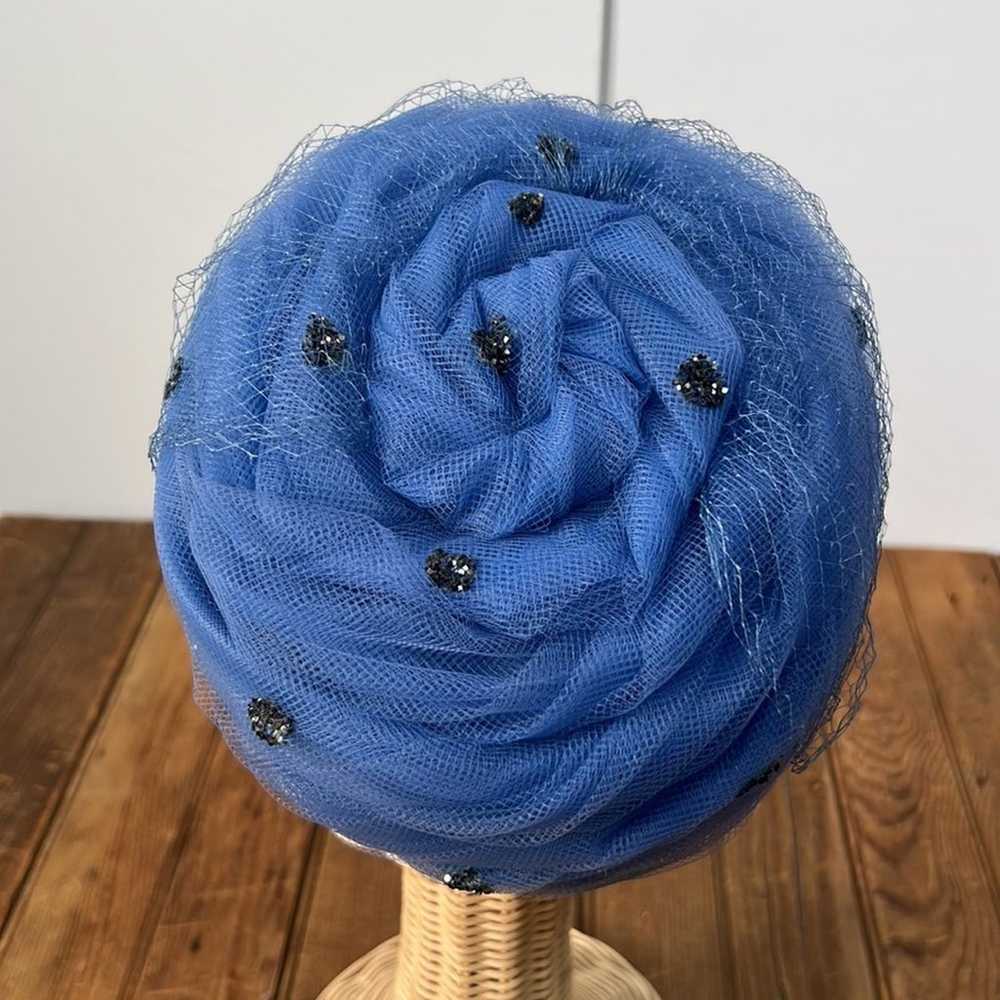 Vintage periwinkle blue net pillbox hat 1950’s - image 2