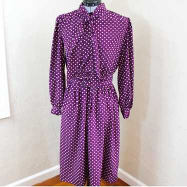 HALSTON III Purple Midi Tie Neck Belted Dress