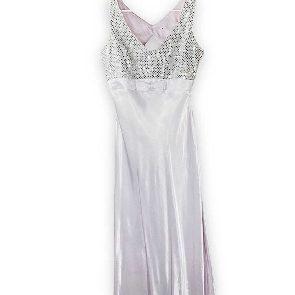 Vintage 90s Y2K Lilac Purple Sequin Bow Prom Gown… - image 7