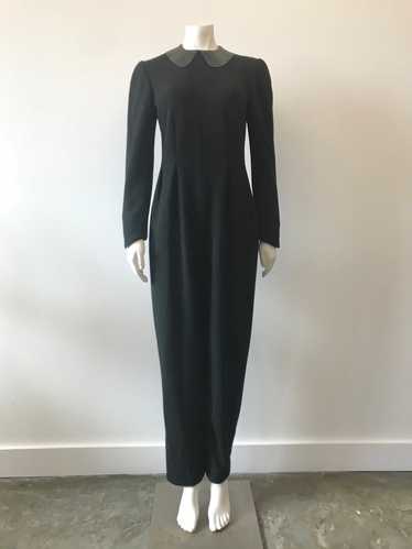 1980's Black Wool Jumpsuit w/ Leather Collar by Ge