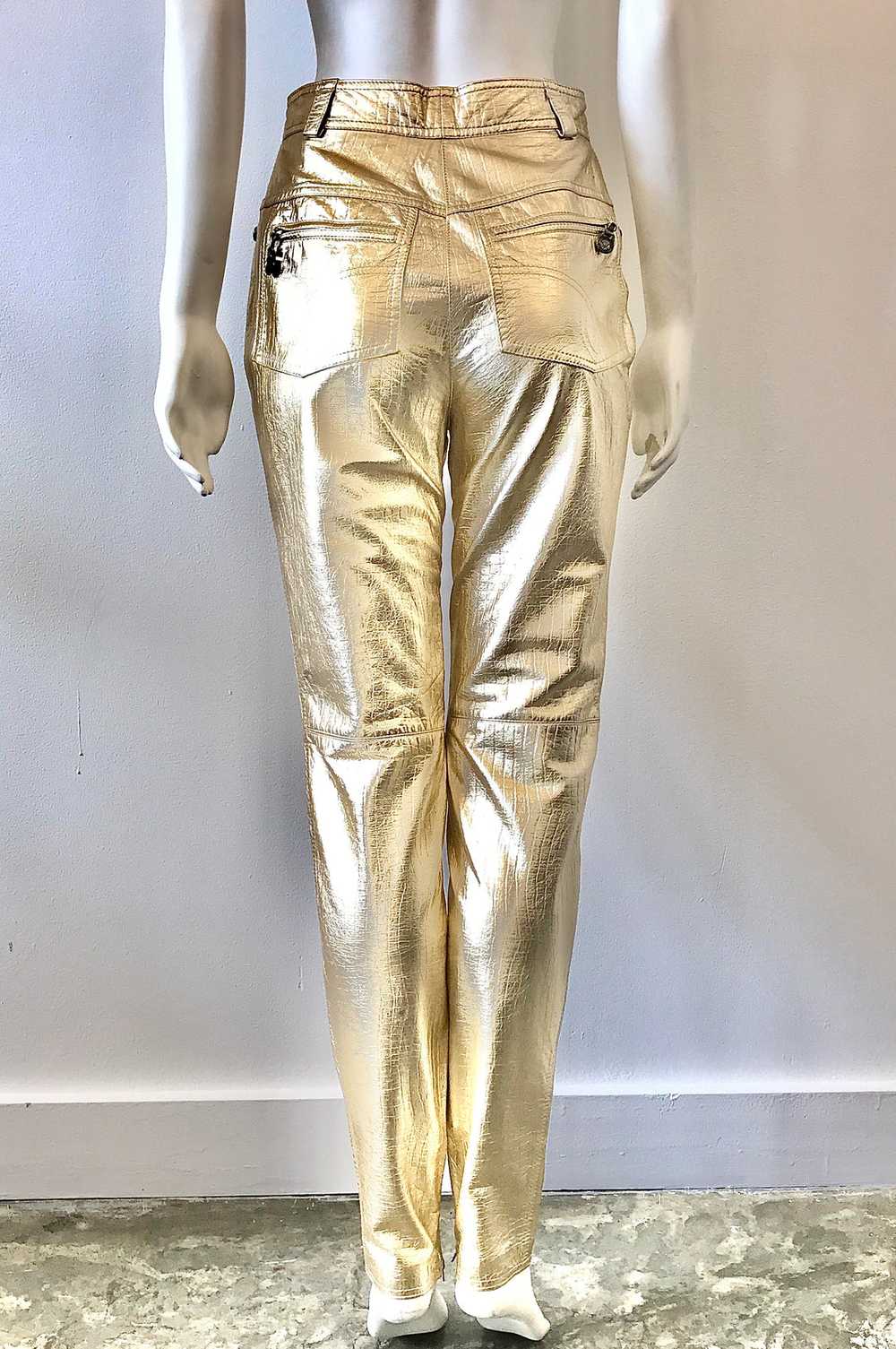 1980's Metallic Gold Reptile Print Leather Pants … - image 2