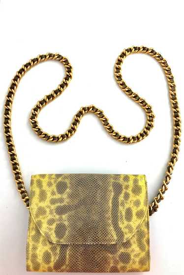 1980's Yellow Snake Print Leather Mini Purse by Ar