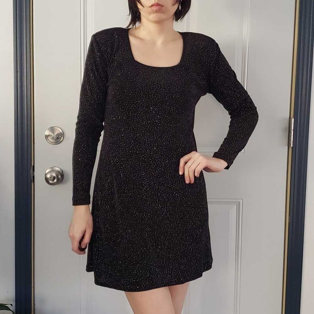 90s Black Sparkly Long Sleeve Mini Dress - image 1