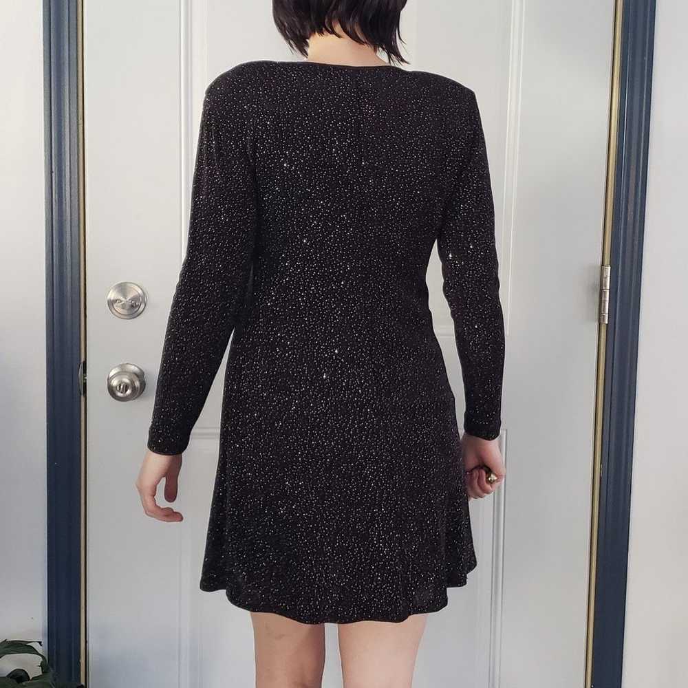 90s Black Sparkly Long Sleeve Mini Dress - image 3