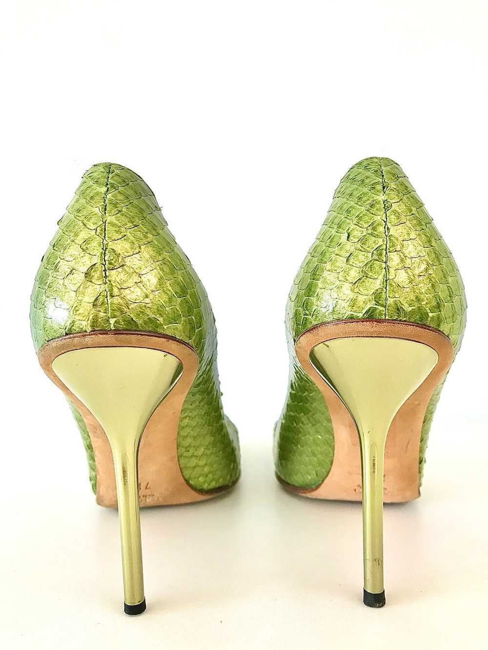1990's Green Snake Skin Horse Bit Heels by Gucci - image 3