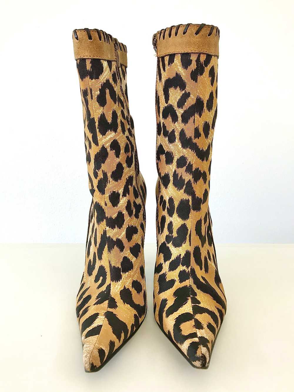 2000's Leopard Print Fabric Stiletto Ankle Boots … - image 2