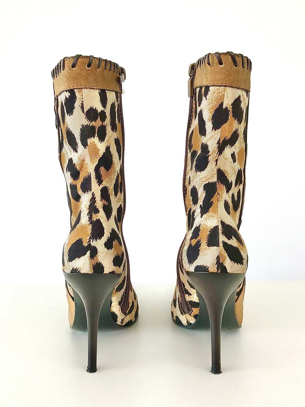 2000's Leopard Print Fabric Stiletto Ankle Boots … - image 3