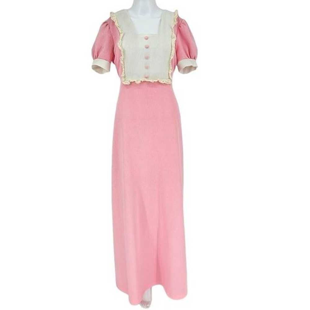 Vintage 70's Cottagecore Maxi Dress Pink M - image 1