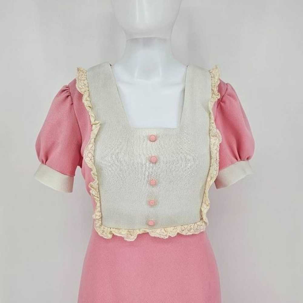 Vintage 70's Cottagecore Maxi Dress Pink M - image 4