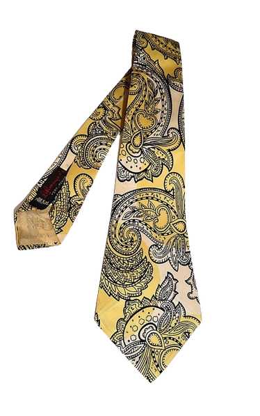 Yellow And Black Paisley 1950s Vintage Wide Silk N
