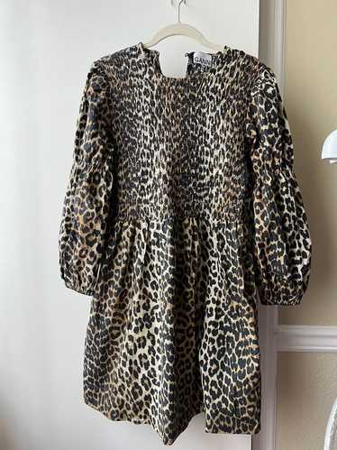 GANNI Leopard Cotton Poplin Smock Mini Dress (4) |