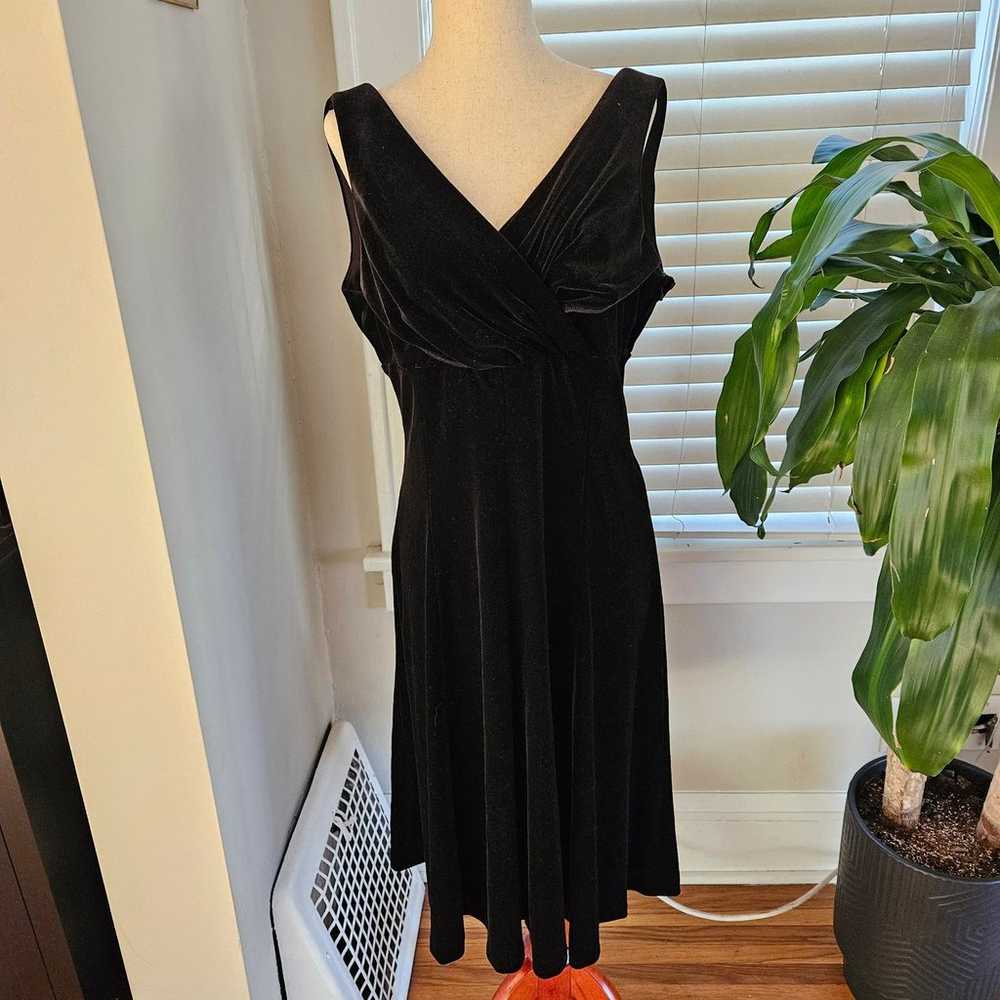 Vintage 90s Y2k Black Velvet Dress Midi Mini Baby… - image 1