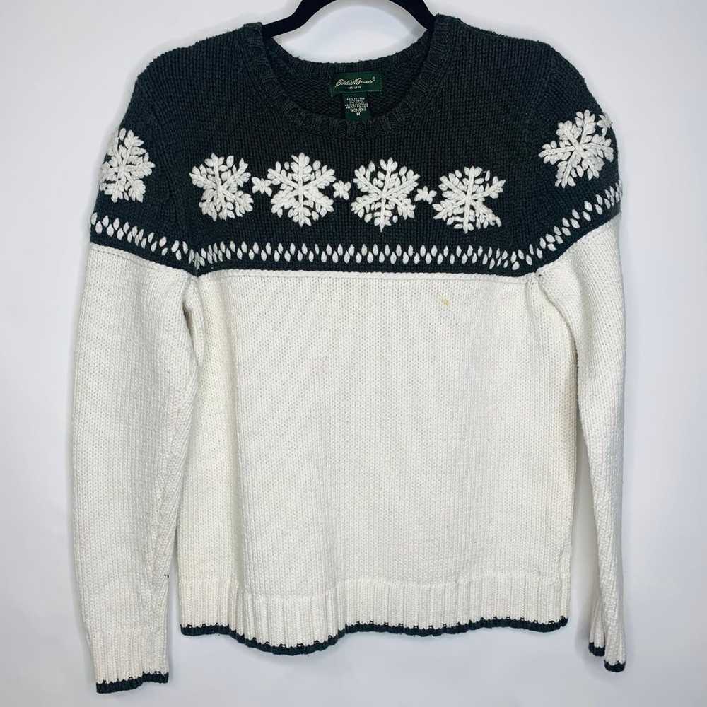 Eddie Bauer  Sweater Snowflake Embroidered Sz Med… - image 1
