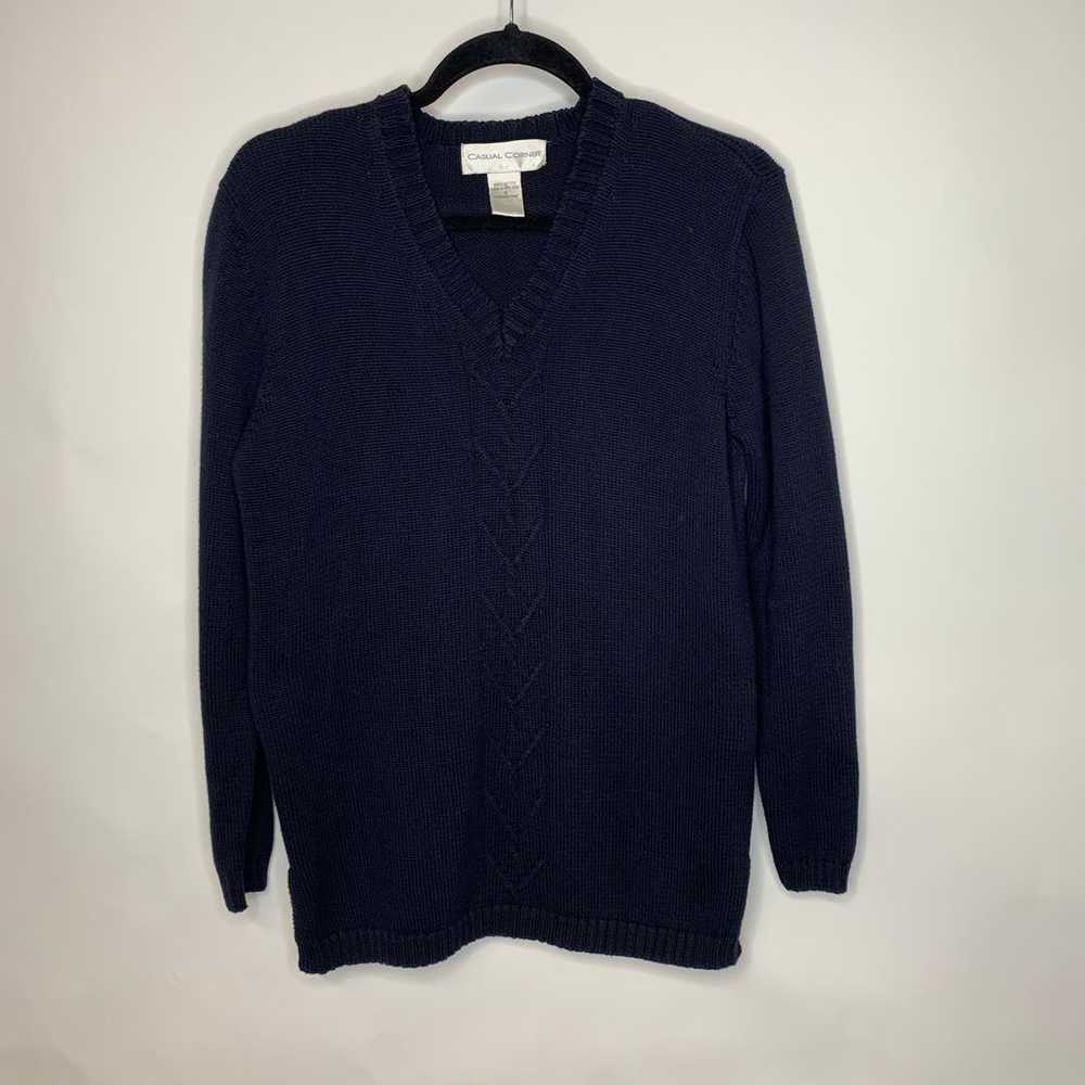 Casual Corner Blue Heavy Cotton Sweater V Neck Sz… - image 2