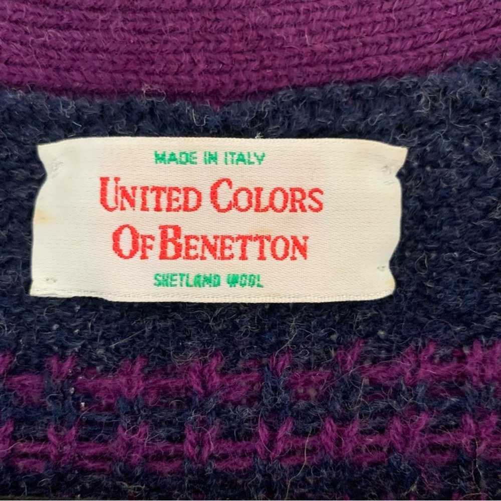 Vntg Wool United Colors of Benetton Navy & Purple… - image 5