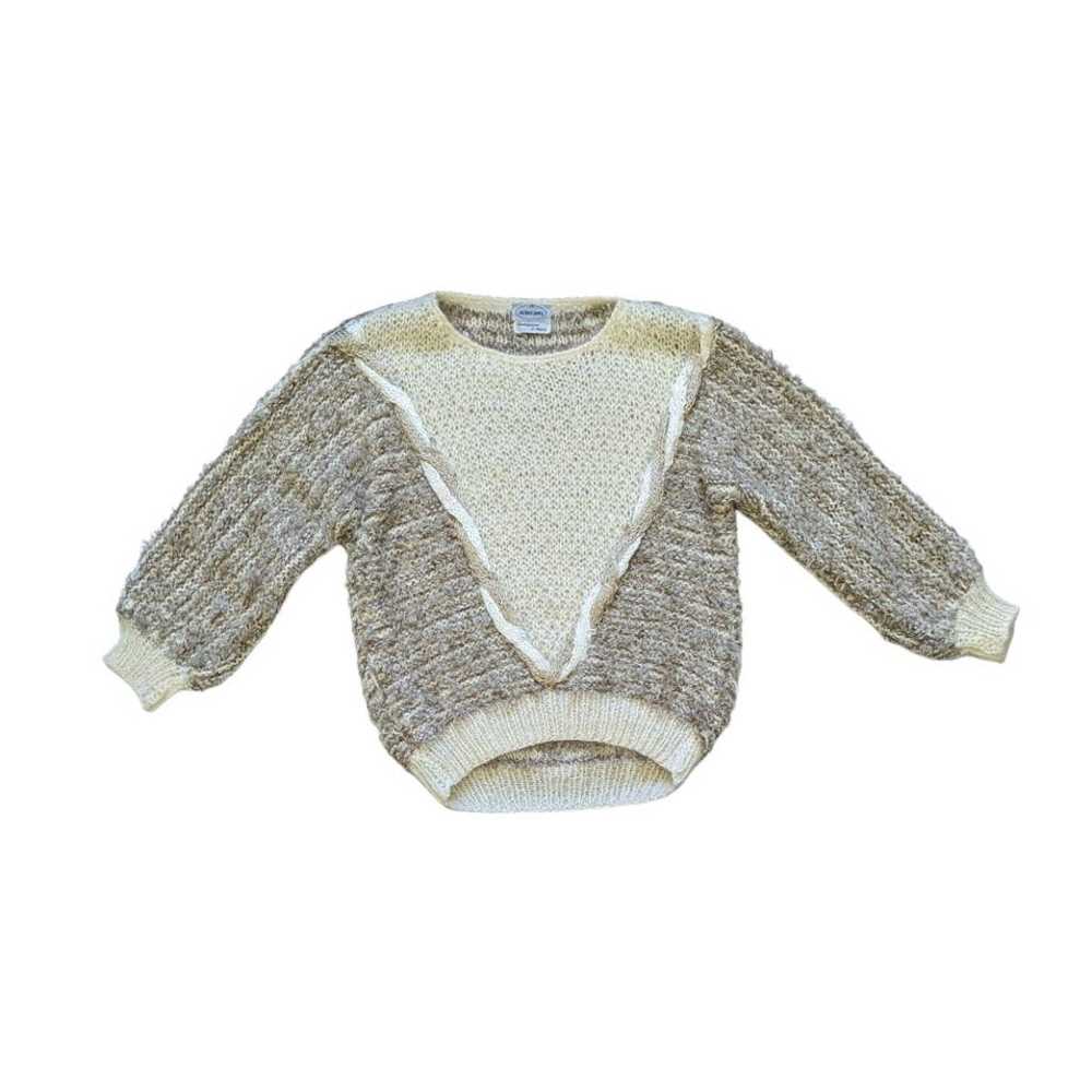 Vintage 70s Mohair Wool Knit Sweater Tan Beige Lo… - image 2