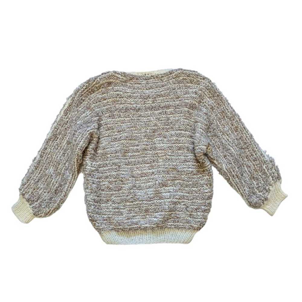 Vintage 70s Mohair Wool Knit Sweater Tan Beige Lo… - image 3