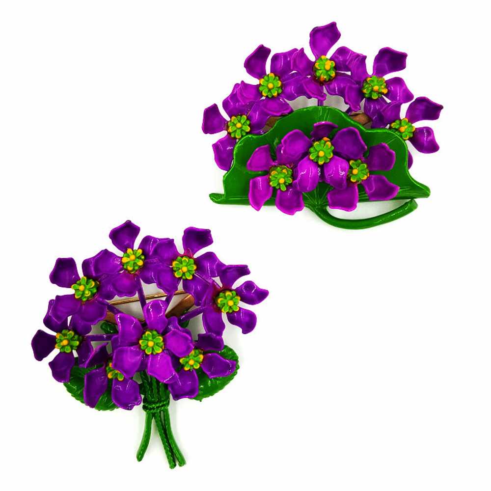 Vintage Floral Brooch Set Purple Violet Bouquets … - image 3