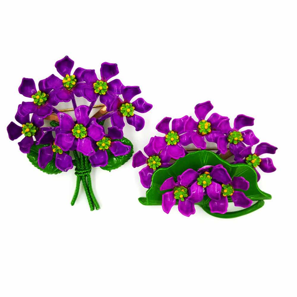 Vintage Floral Brooch Set Purple Violet Bouquets … - image 4