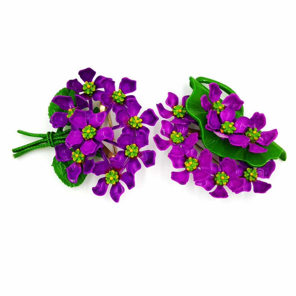 Vintage Floral Brooch Set Purple Violet Bouquets … - image 5