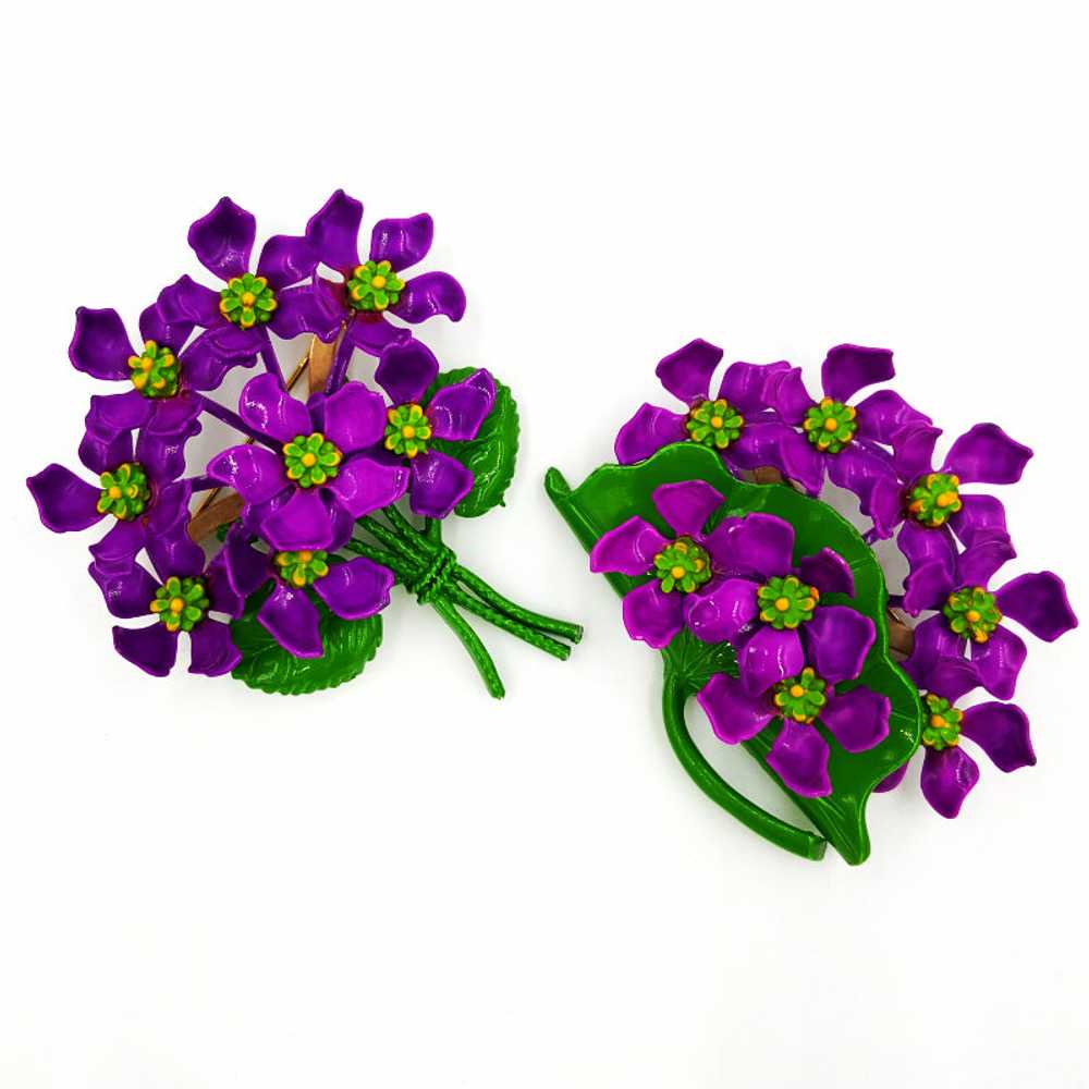 Vintage Floral Brooch Set Purple Violet Bouquets … - image 6