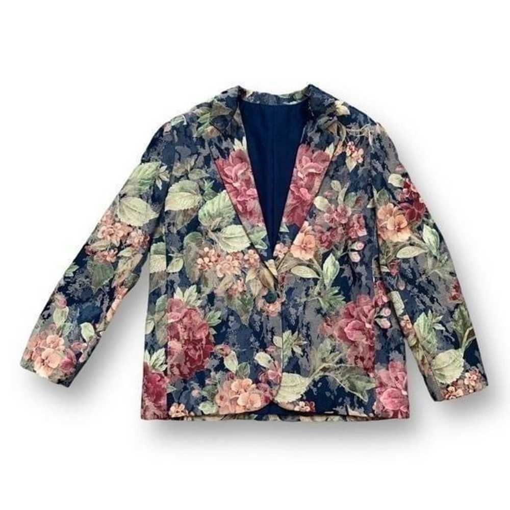 Vintage Blazer Jacket Navy Dark Floral Detail Box… - image 5