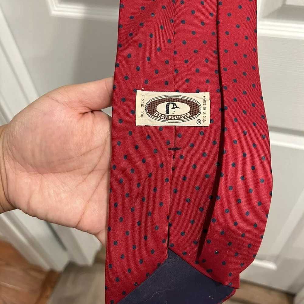 Bert Pulitzer Men's Tie Silk Necktie Red Navy Pol… - image 3
