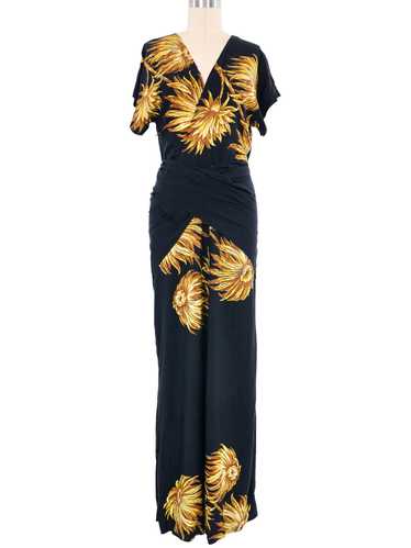 1940s Black Floral Wrap Dress - image 1