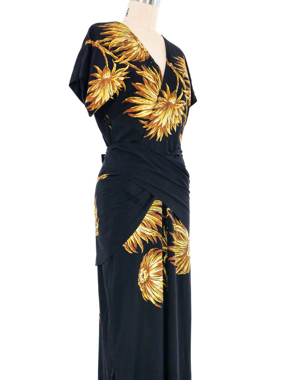 1940s Black Floral Wrap Dress - image 2