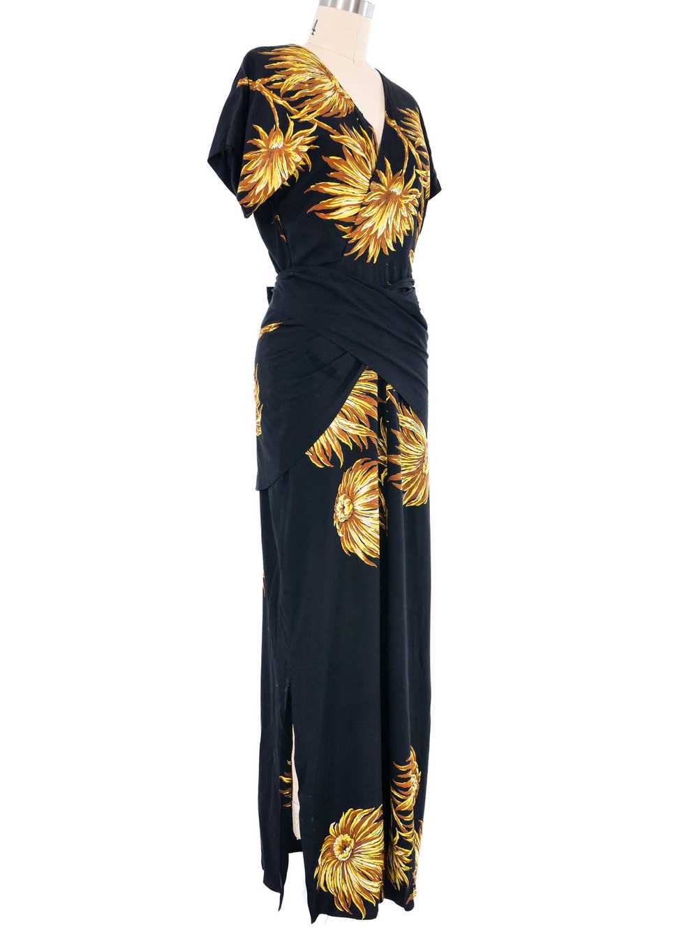 1940s Black Floral Wrap Dress - image 3