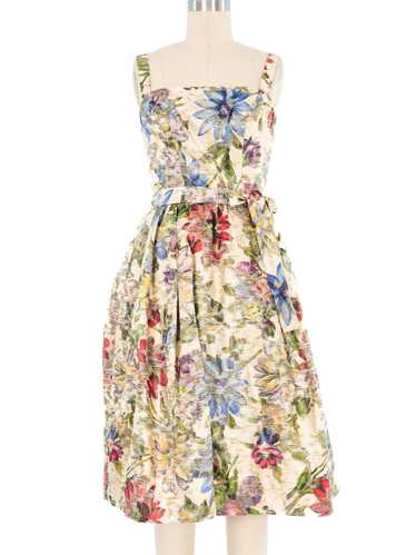 1950s Metallic Floral Fit And Flare Dress