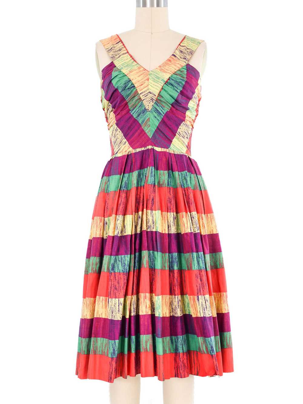 1950s Striped Brushstroke Day Dress - image 1