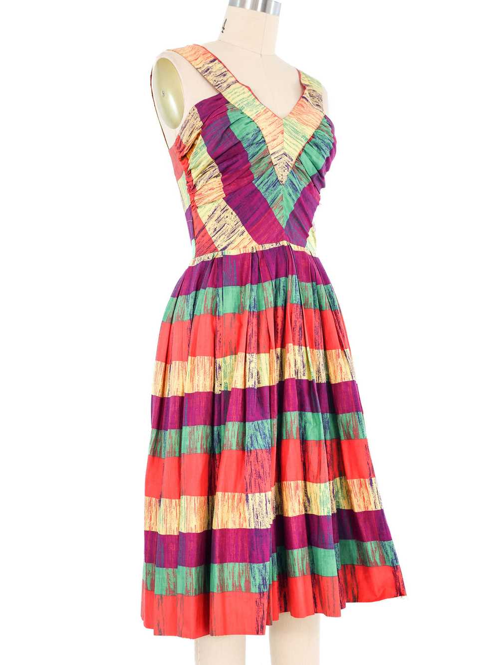 1950s Striped Brushstroke Day Dress - image 3