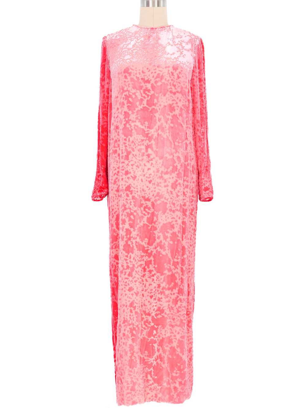 1960s Galanos Pink Crushed Velvet Burnout Dress - image 1