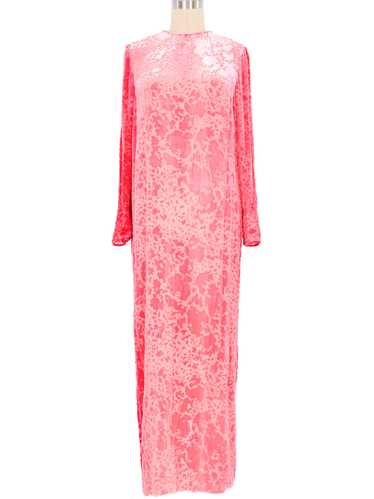 1960s Galanos Pink Crushed Velvet Burnout Dress