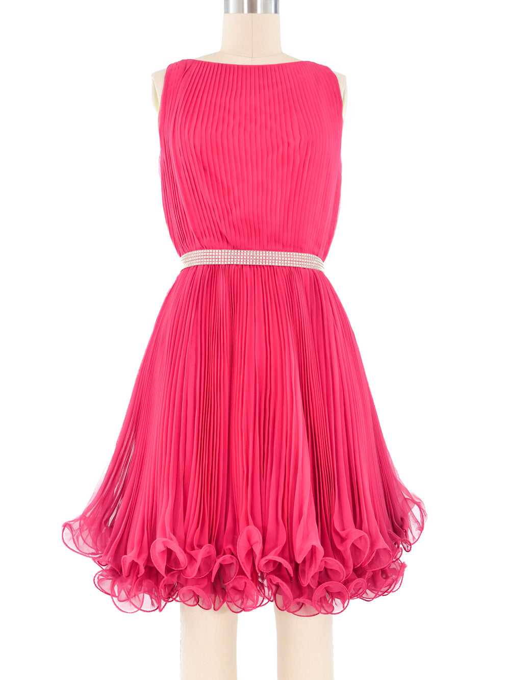 1970s Pink Pleat Mini Dress - image 1