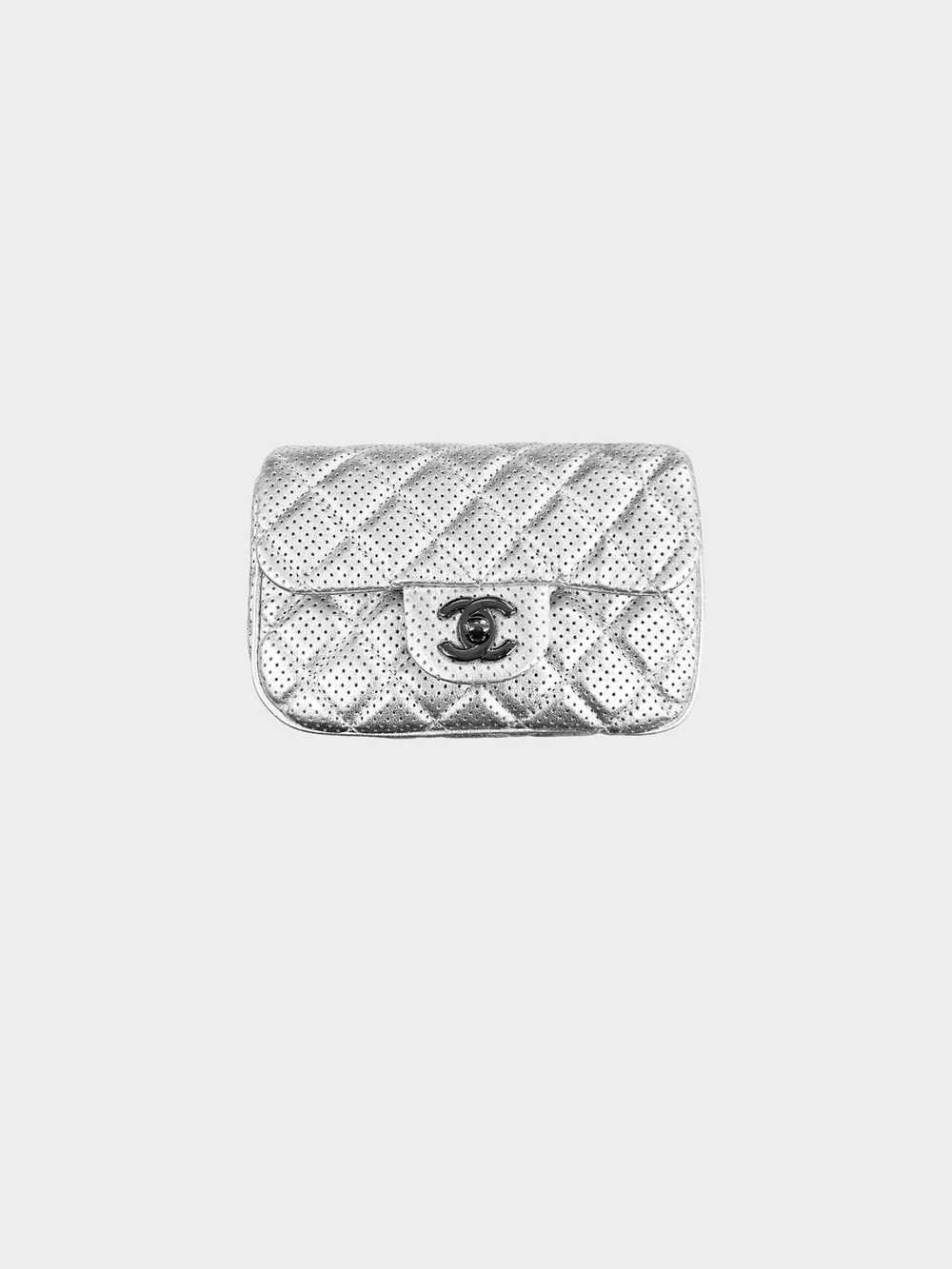 Chanel 2014 Silver Perforated Lambskin Leather Fl… - image 1