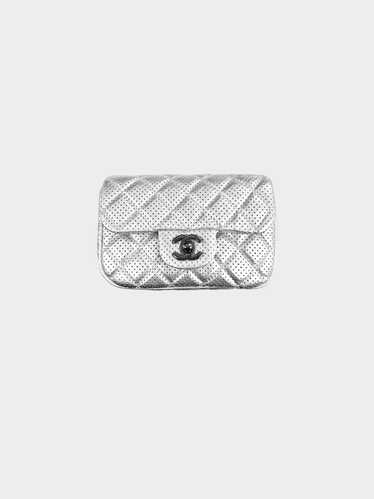Chanel 2014 Silver Perforated Lambskin Leather Fla
