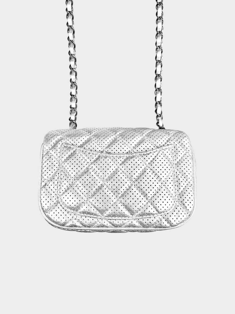 Chanel 2014 Silver Perforated Lambskin Leather Fl… - image 2