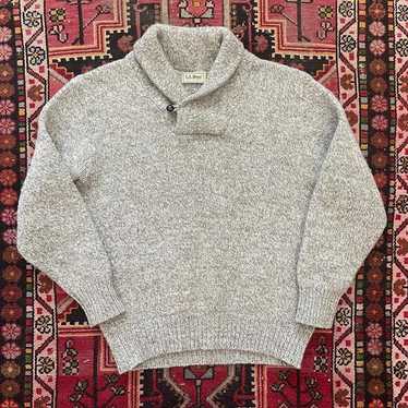 Vintage LL Bean Grey Knitted Wool Shawl Sweater - image 1