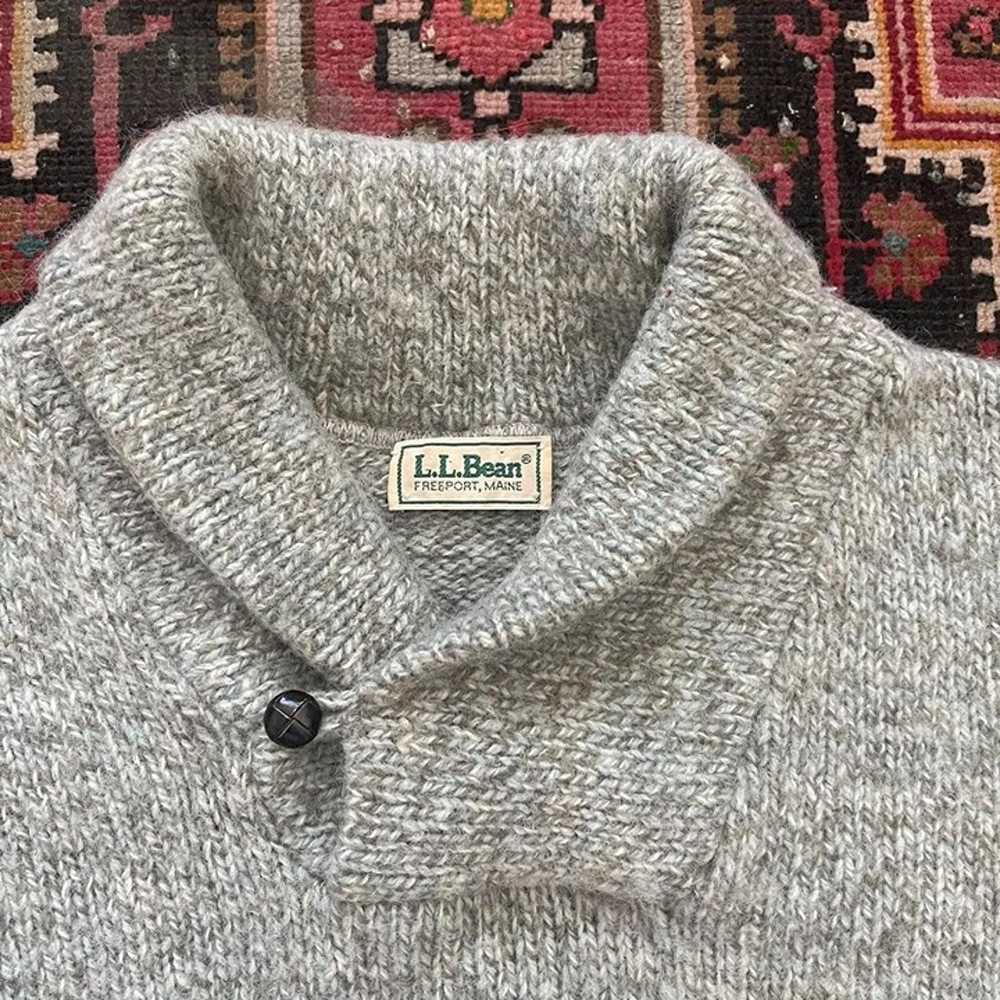 Vintage LL Bean Grey Knitted Wool Shawl Sweater - image 2