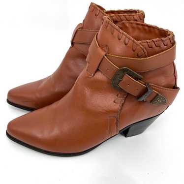 Dingo Brown Leather Western Heeled Ankle Boots Bo… - image 1