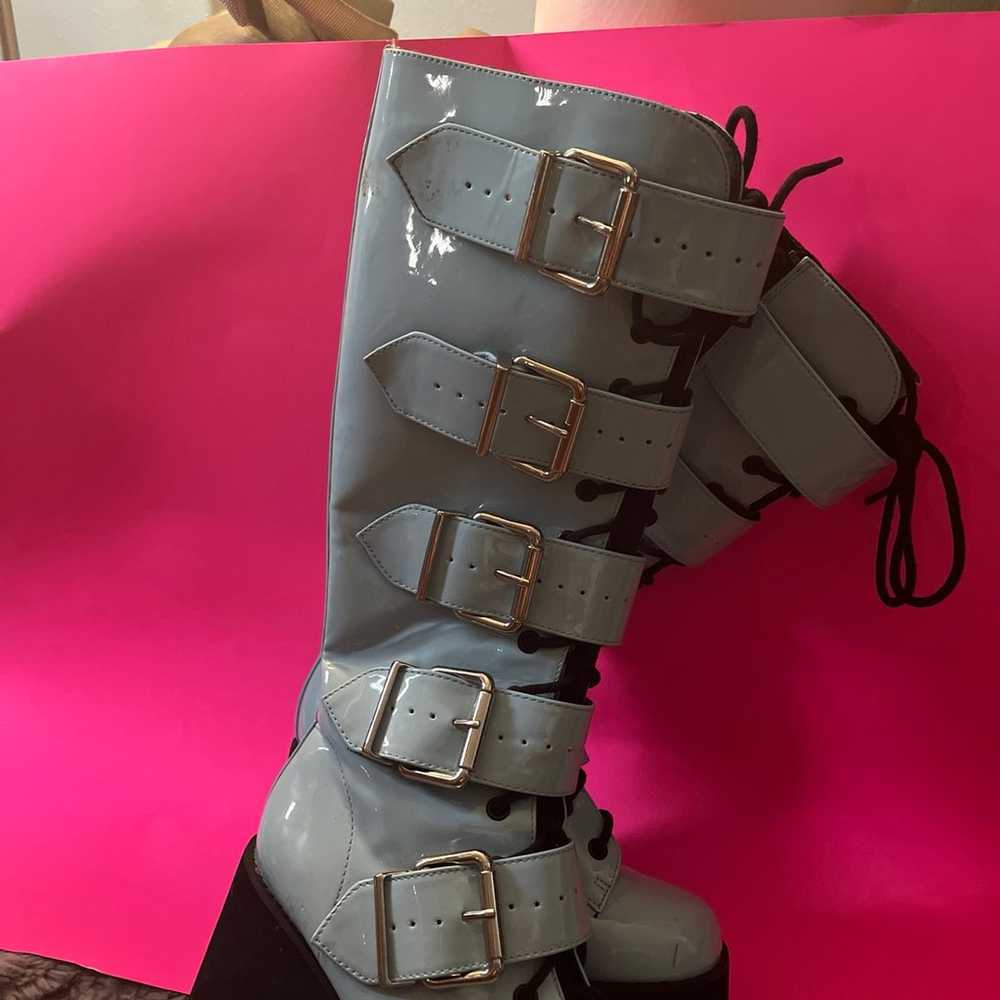 Platform Goth Kawaii Boots Blue Patent Leather go… - image 3