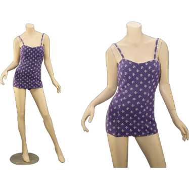 Rare 1950s Catalina Purple Novelty Print Swim Suit - image 1