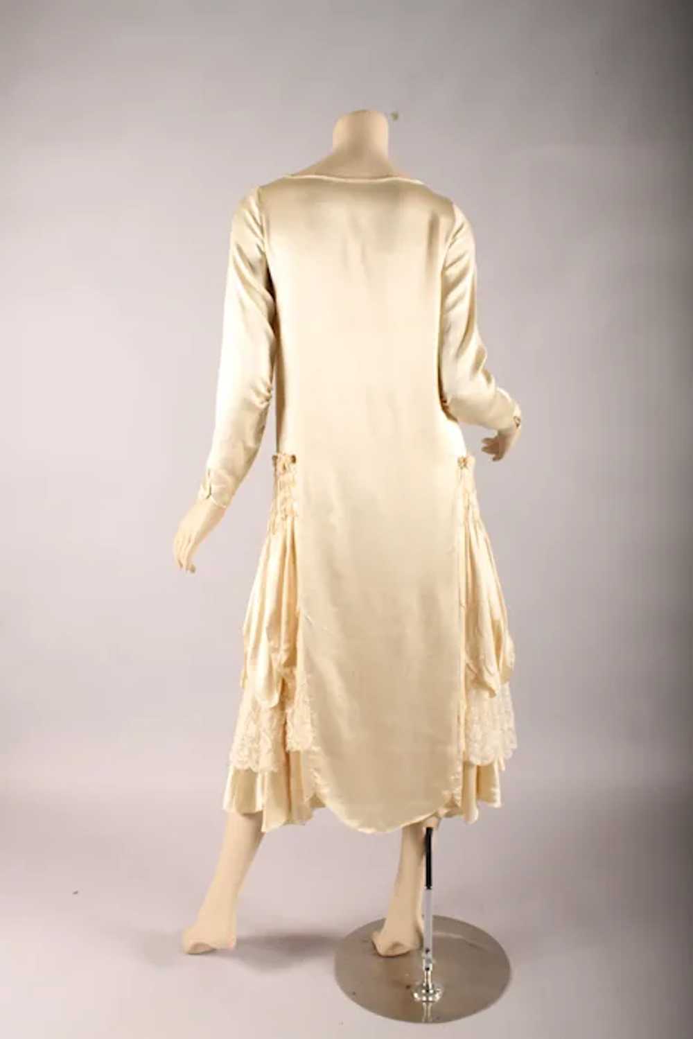 Vintage 1920s  Cream Satin Wedding Dress with Det… - image 10