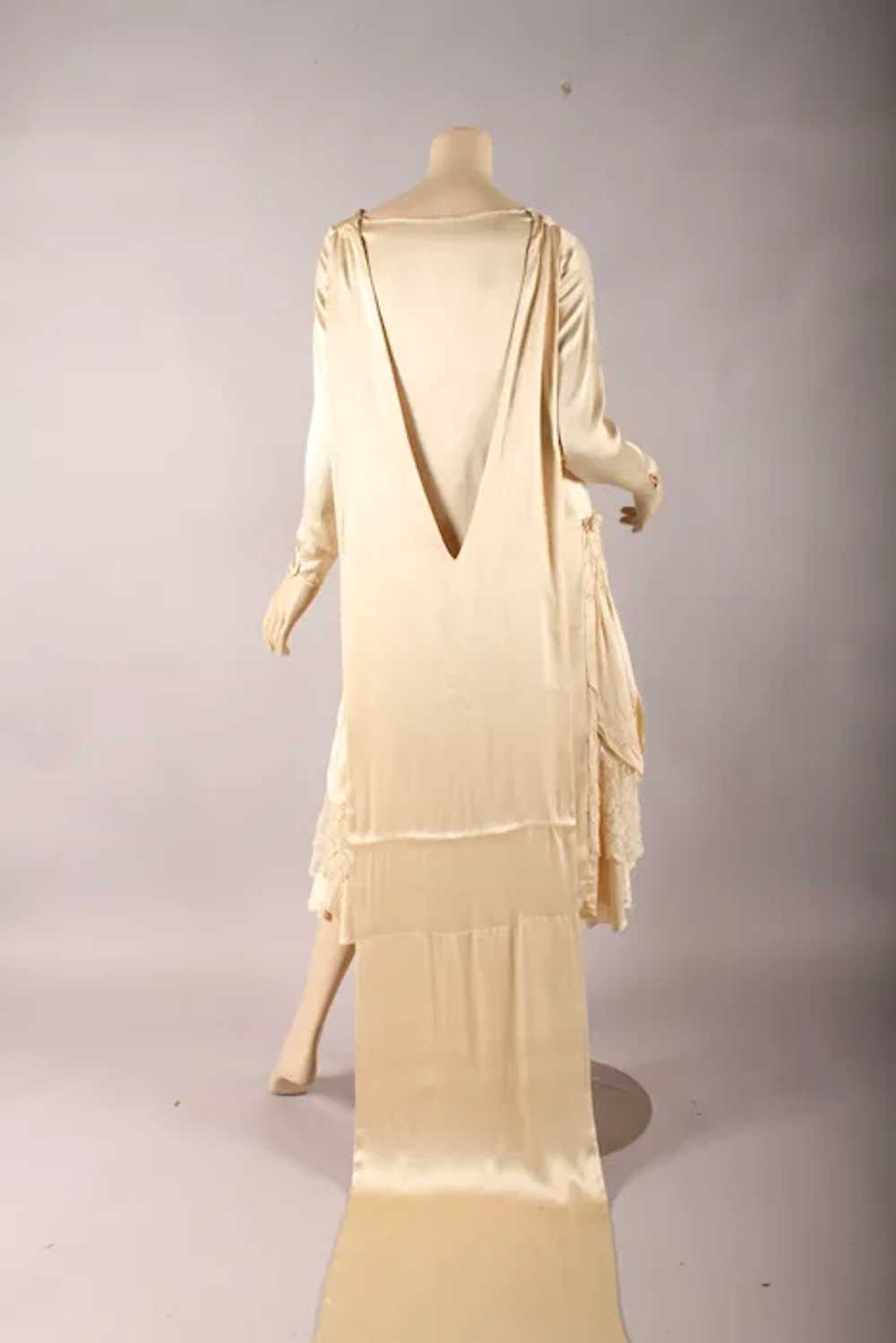 Vintage 1920s  Cream Satin Wedding Dress with Det… - image 12